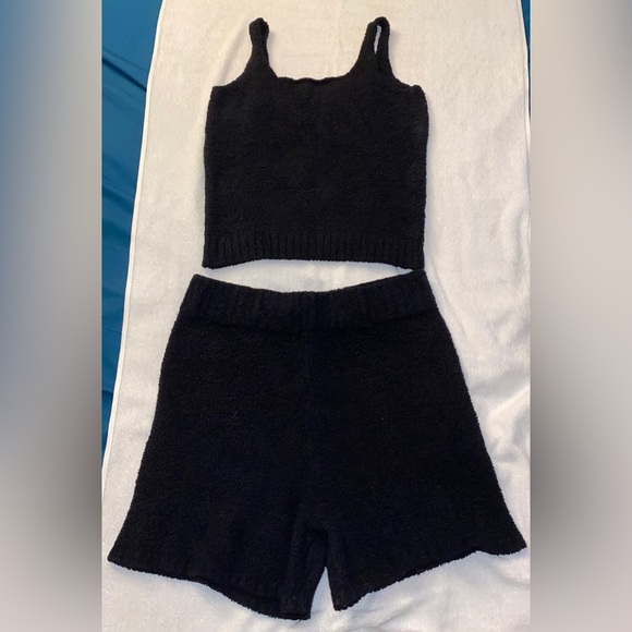 Skims Cozy Knit Set Womens Plus Size 2x/3x Sherpa Fuzzy Black Tank